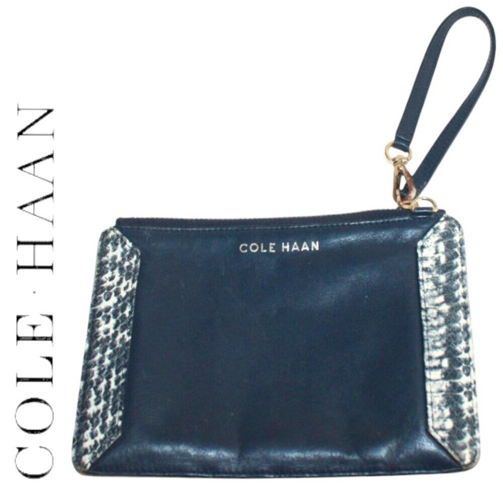 Cole Haan Fallon Demi Wristlet Navy Leather with Snakeskin